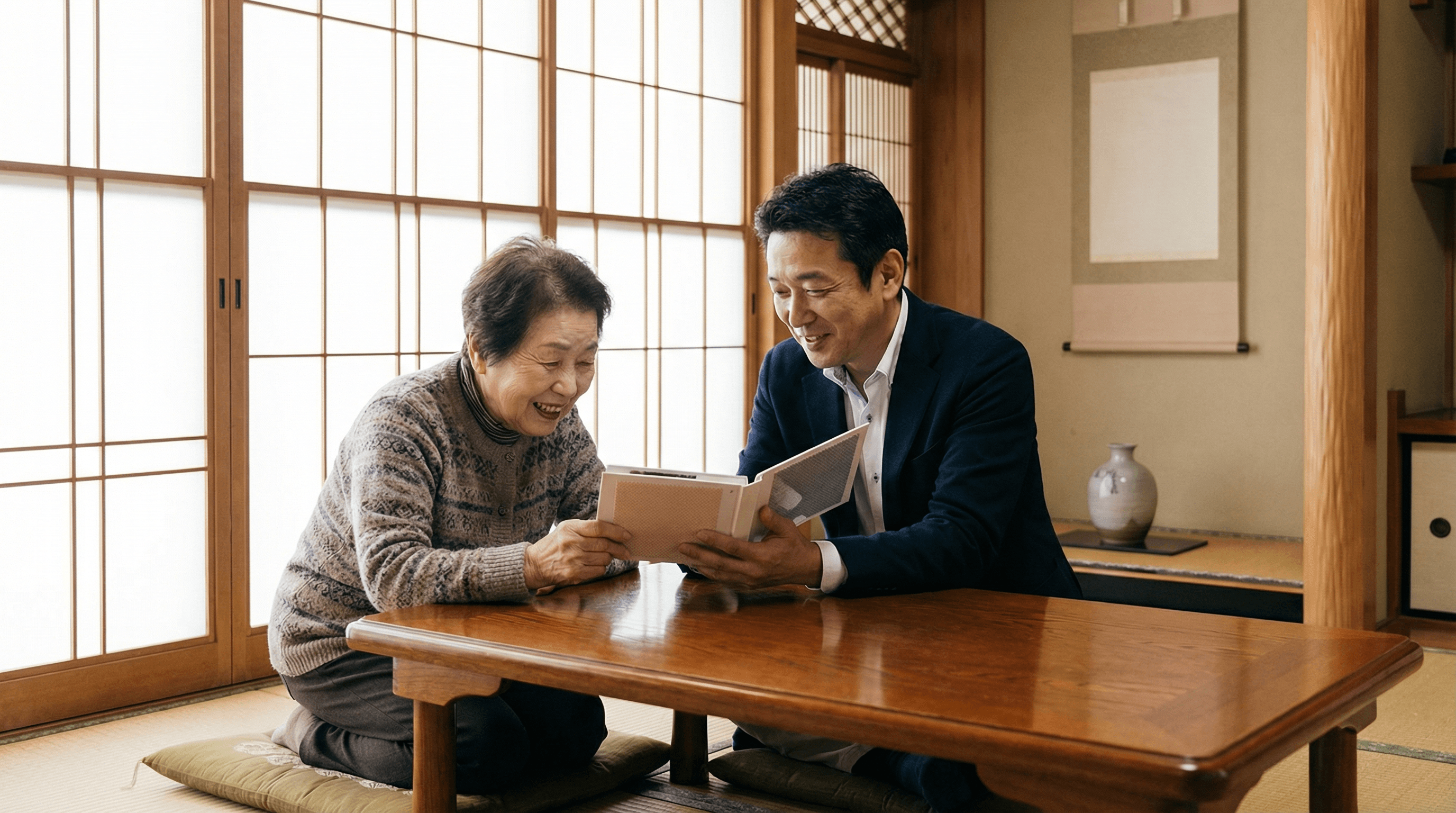 お客様と査定スタッフが穏やかな表情で話している様子
